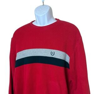 Vtg Chaps Ralph Lauren Mens Red Blue Gray Blanket Stripe Sweater Large Roll Neck